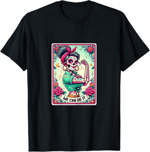 We Can Do it Rosie the Riveter, Skull Tarot Feminism T-Shirt - T-Shirt | Black