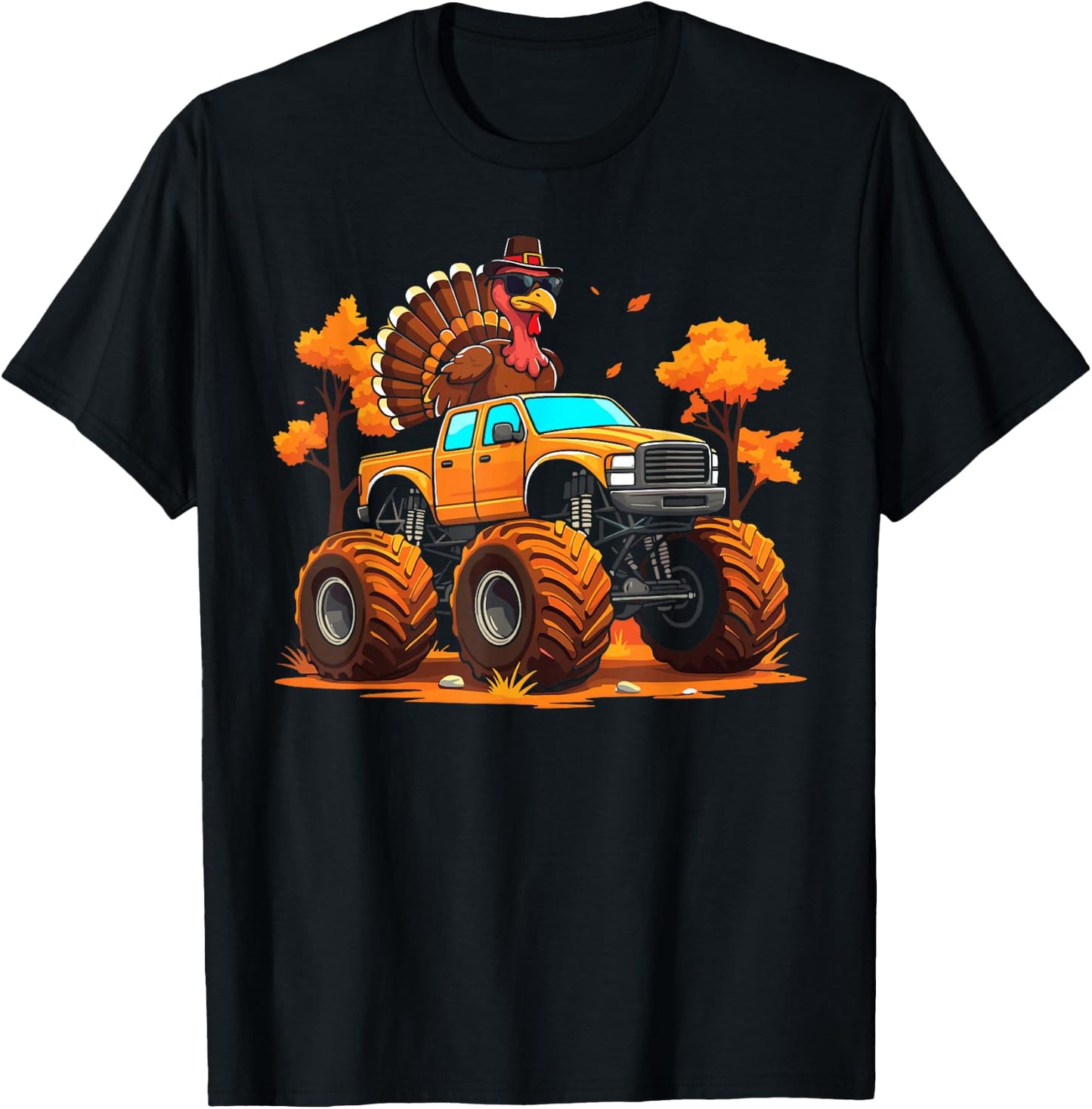 Turkey riding monster truck thanksgiving fall kids T-Shirt - T-Shirt | Black