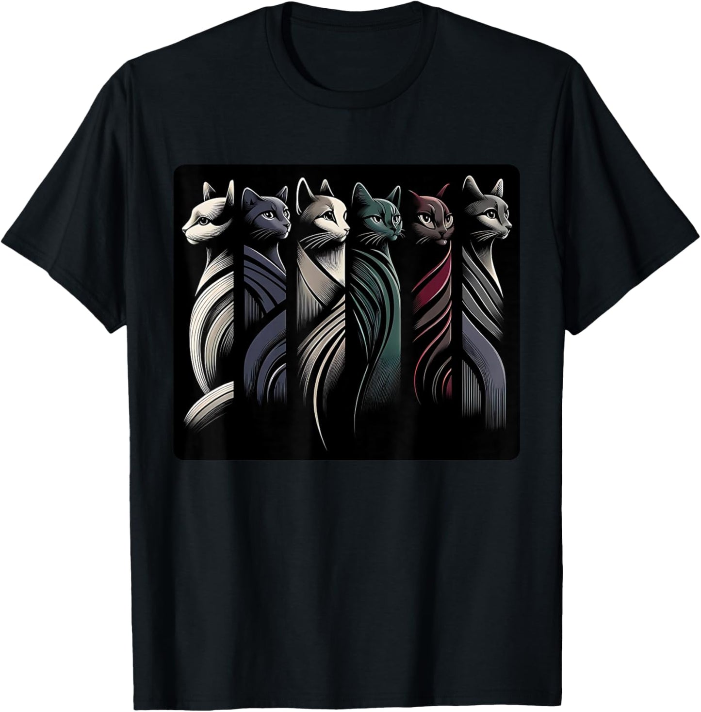 Cool Vintage Retro Mid-Century Long Neck Cats 50s 60s Style T-Shirt - T-Shirt | Black