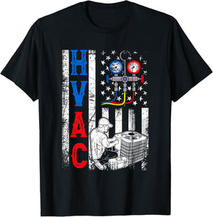 Distressed Proud USA HVAC Tech American Flag HVAC Technician T-Shirt - T-Shirt | Black