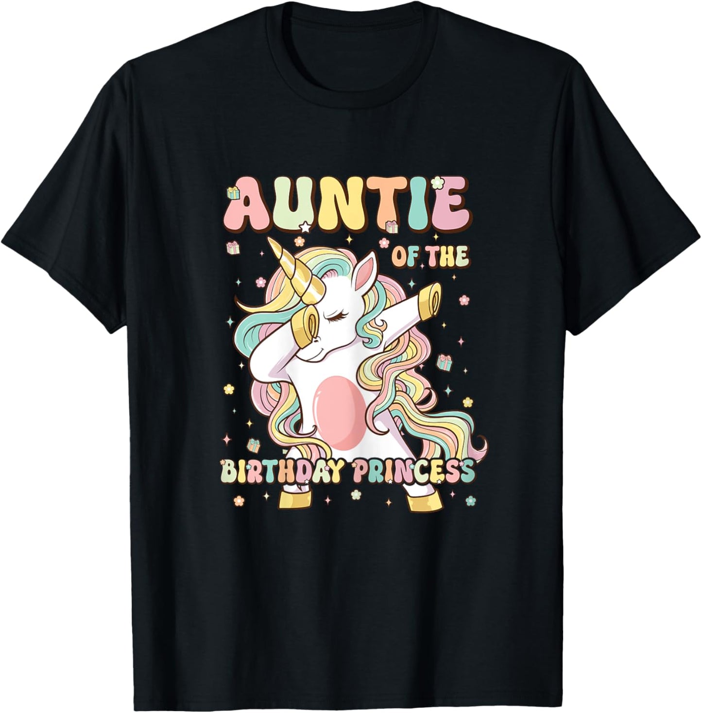 Auntie Of The Birthday Princess Unicorn Birthday Girl T-Shirt - T-Shirt | Black