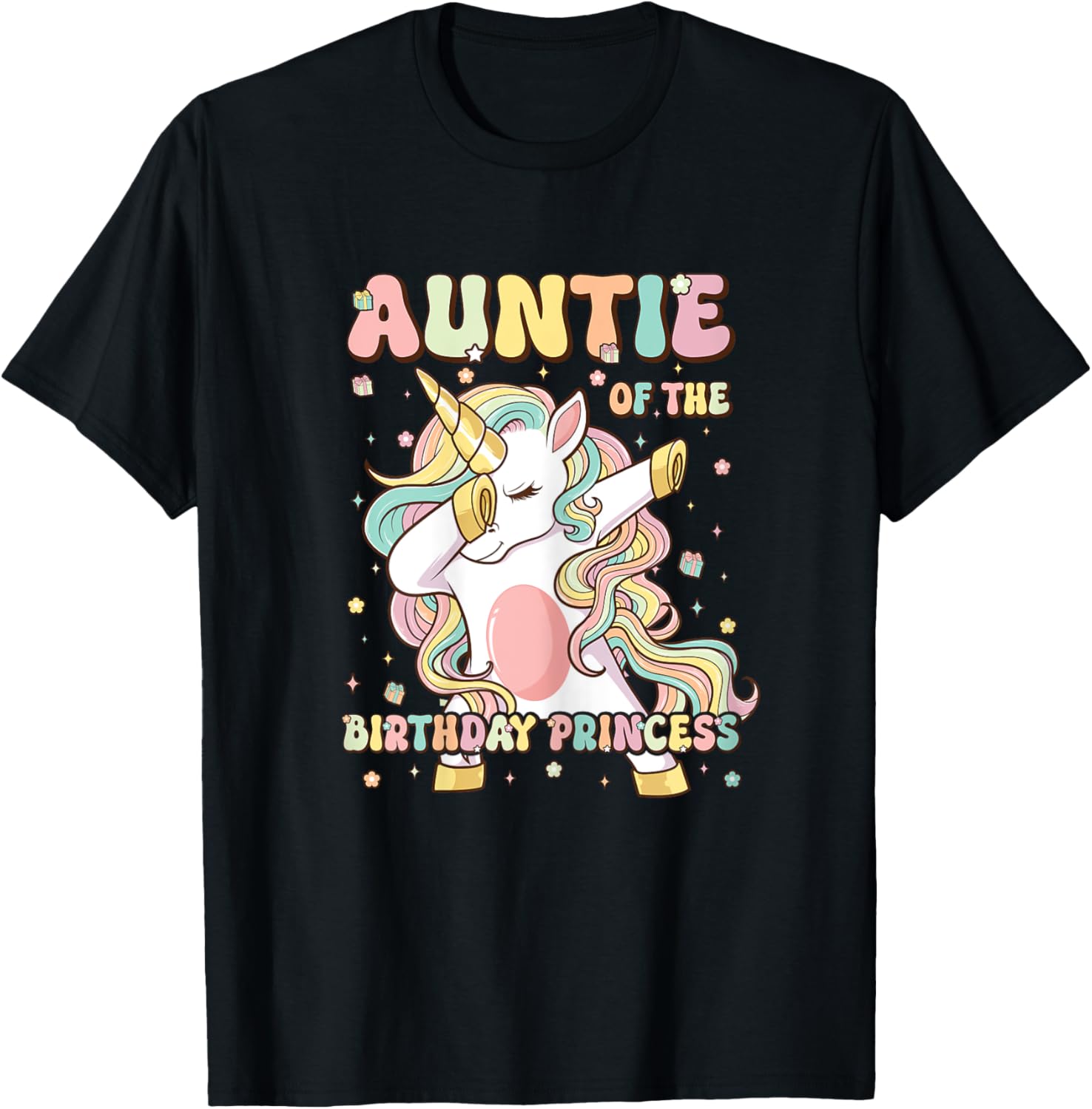 Auntie Of The Birthday Princess Unicorn Birthday Girl T-Shirt - T-Shirt | Black