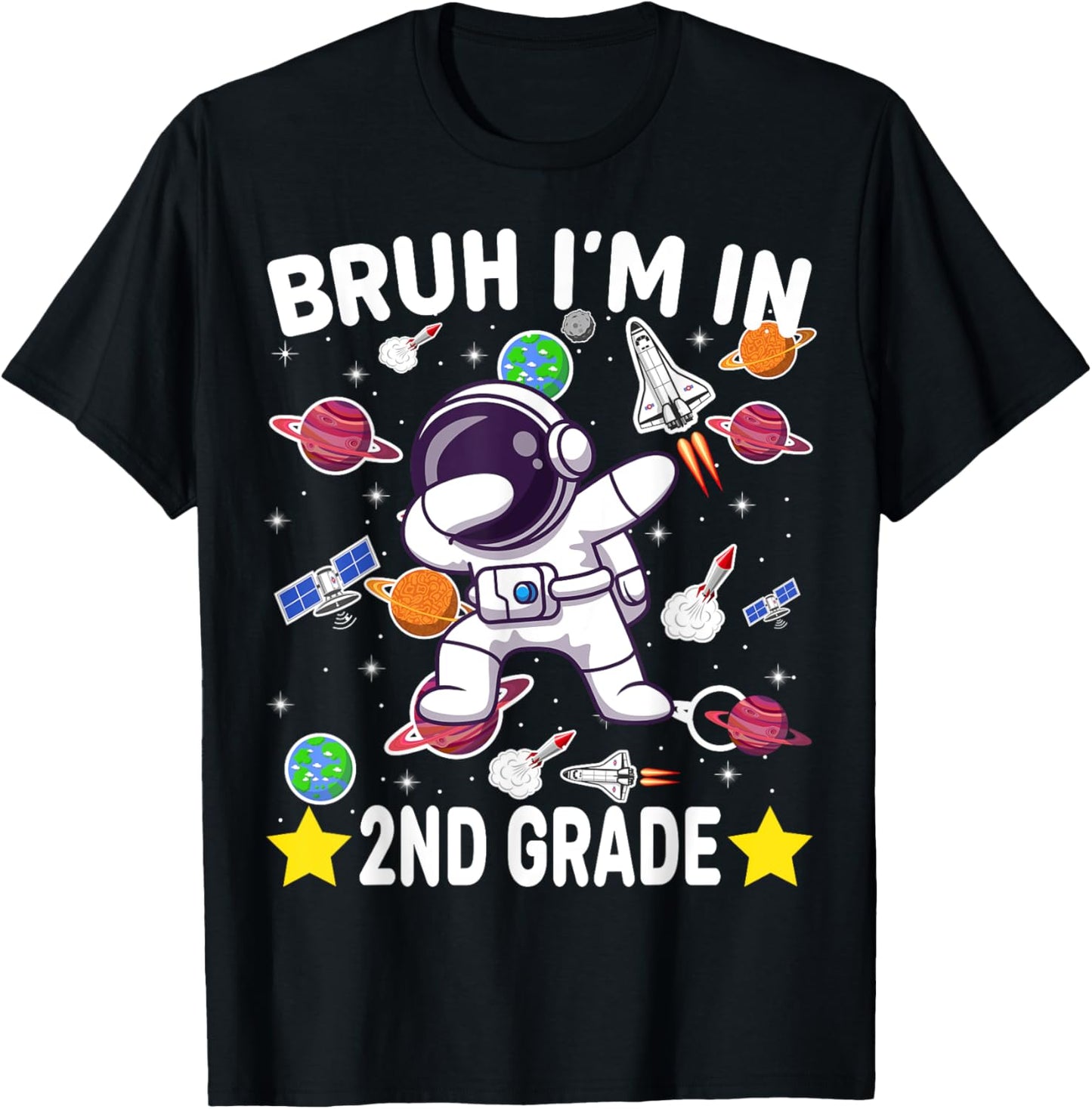 Second Grade Dabbing Boy Astronaut Bruh i'm in 2nd Grade T-Shirt - T-Shirt | Black