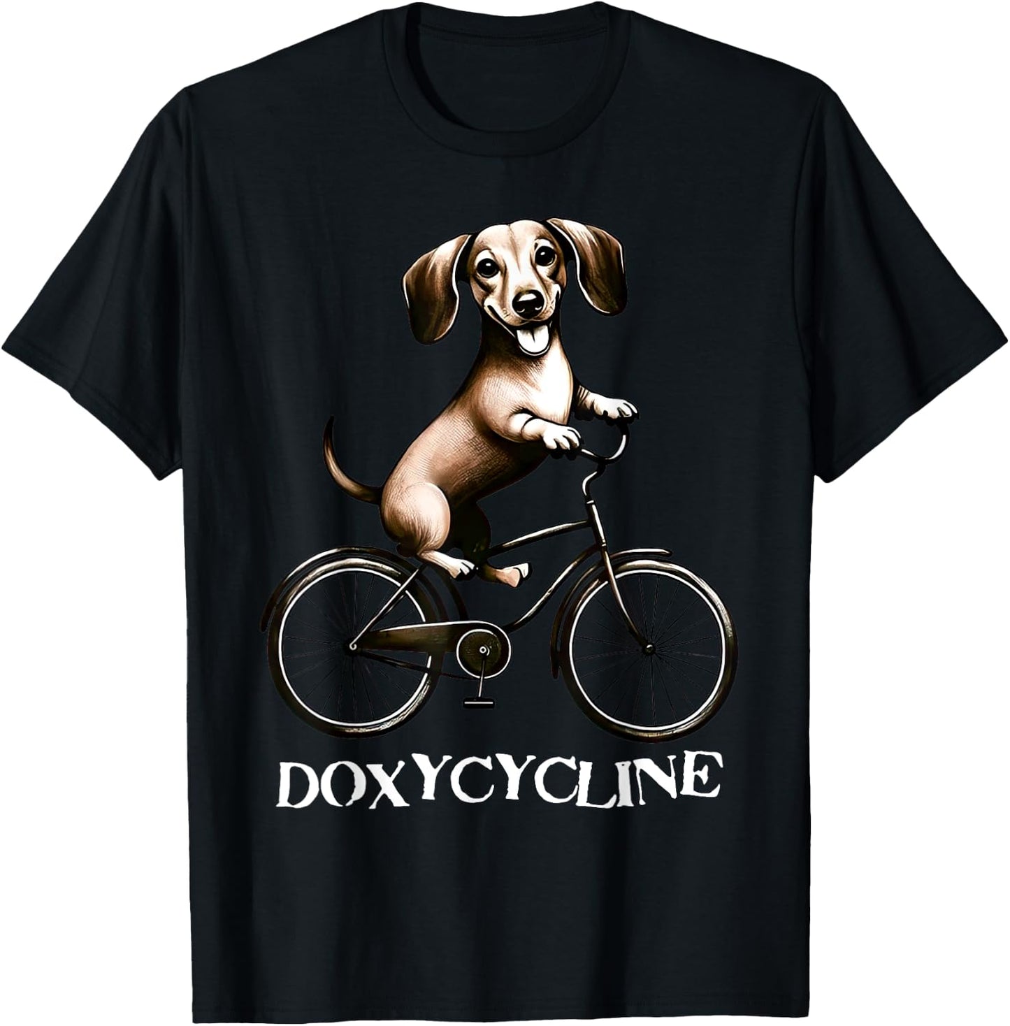 Doxycycline Pharmacy Pun Dachshund On Bicycle Veterinary T-Shirt - T-Shirt | Black