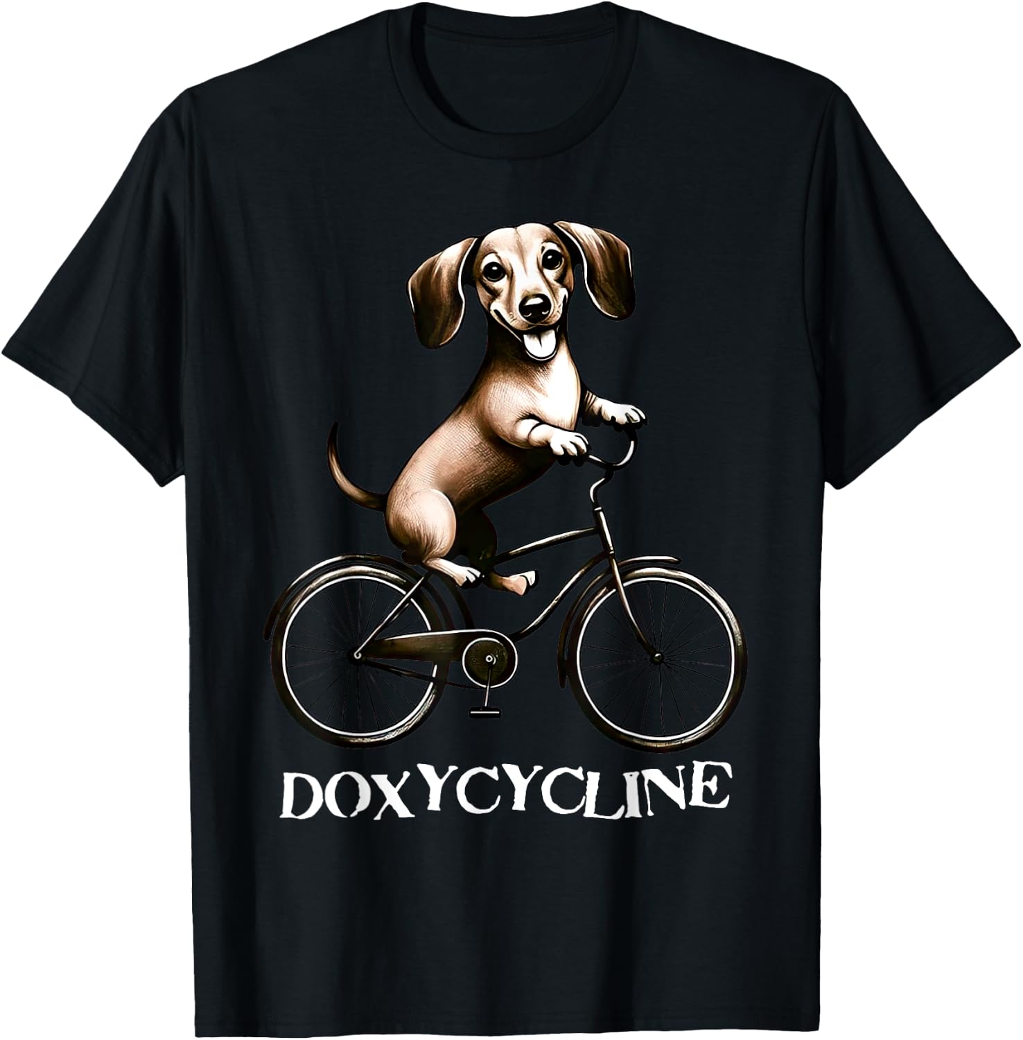 Doxycycline Pharmacy Pun Dachshund On Bicycle Veterinary T-Shirt - T-Shirt | Black