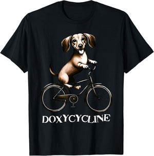 Doxycycline Pharmacy Pun Dachshund On Bicycle Veterinary T-Shirt - T-Shirt | Black