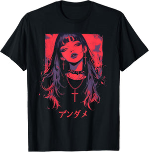 Gothic Anime Demon Waifu Cute Japan Manga Vaporware Retro T-Shirt - T-Shirt | Black