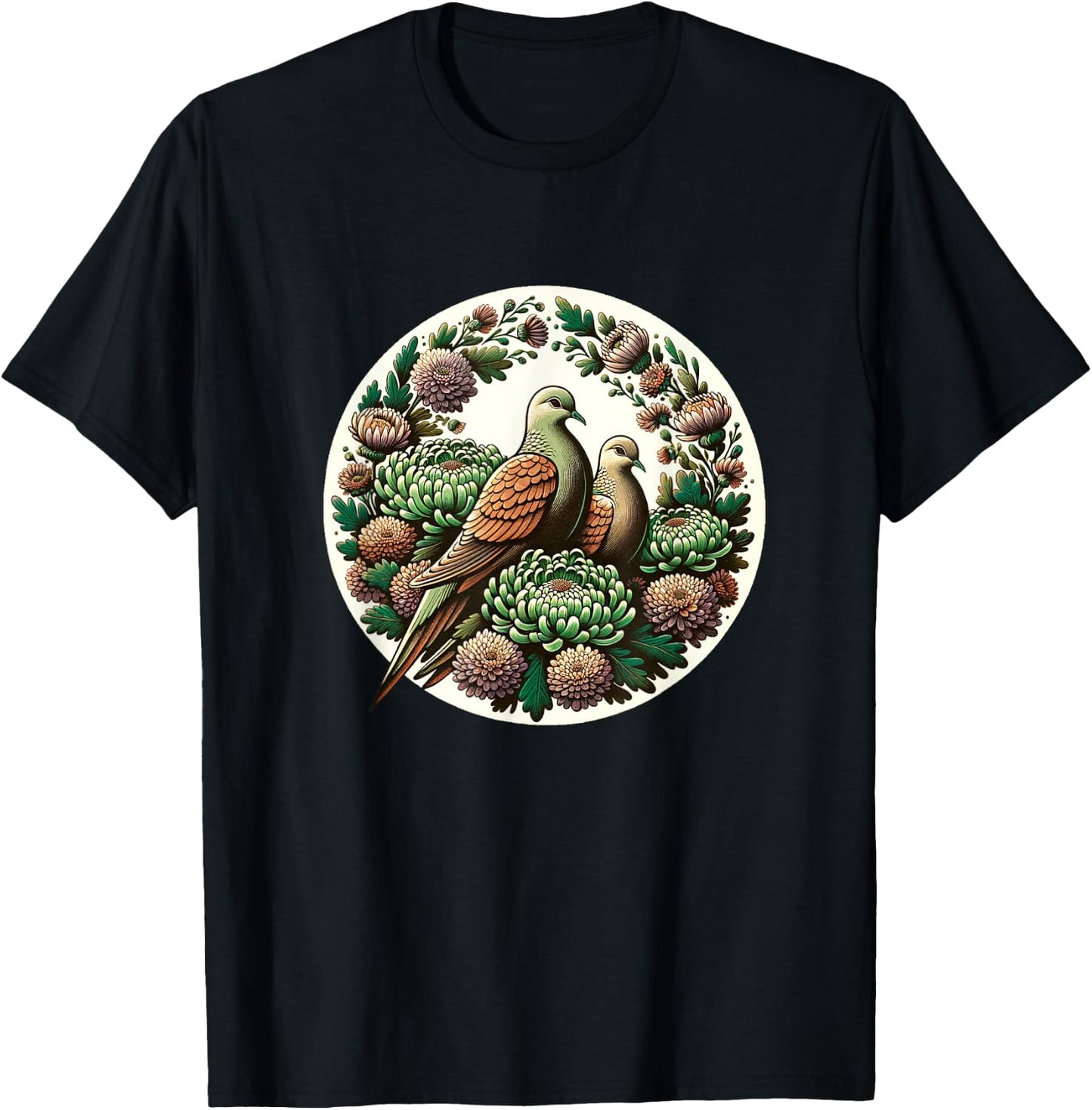 Mourning Doves Art Beautiful Bird Love T-Shirt - T-Shirt | Black