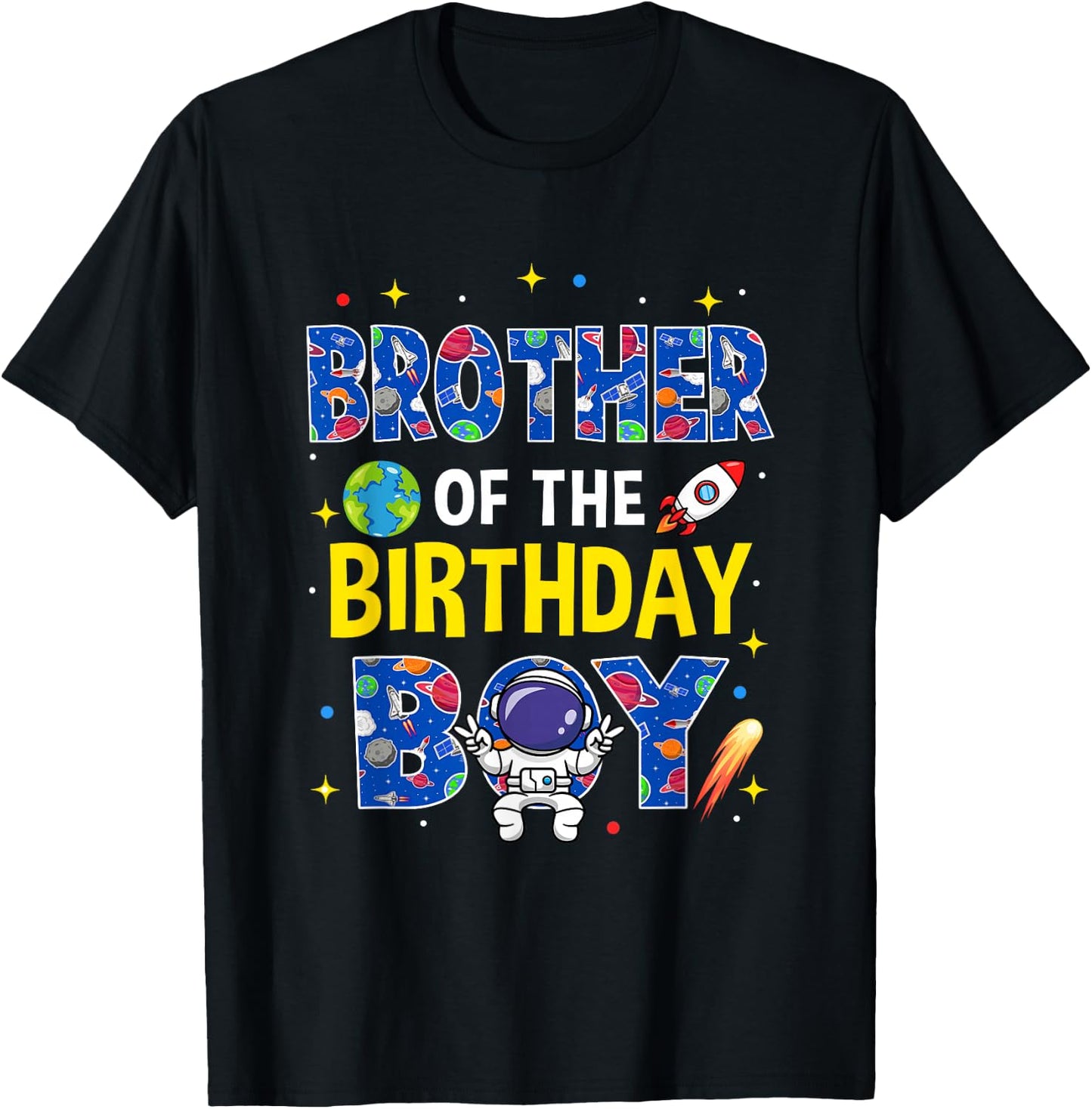 Brother of The Birthday Boy Space Astronaut Family Birthday T-Shirt - T-Shirt | Black