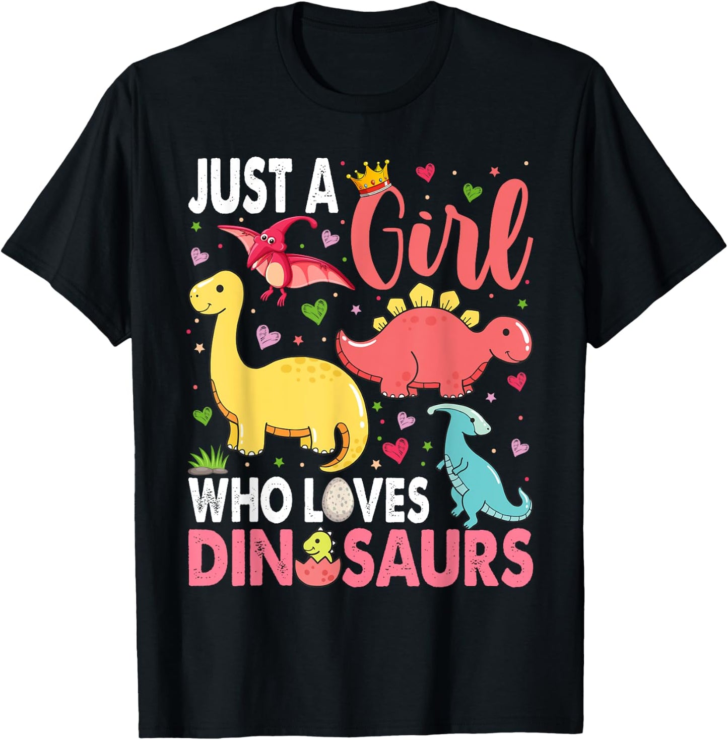 Just a Girl Who Loves Dinosaurs Kid Teen Toddlers Women Dino T-Shirt - T-Shirt | Black