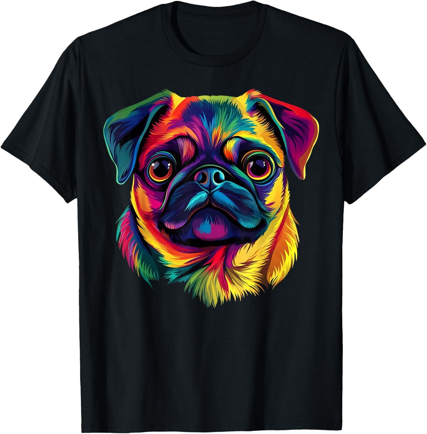 Pug Lover Cute Colorful Puppy Dog Face Women T-Shirt - T-Shirt | Black
