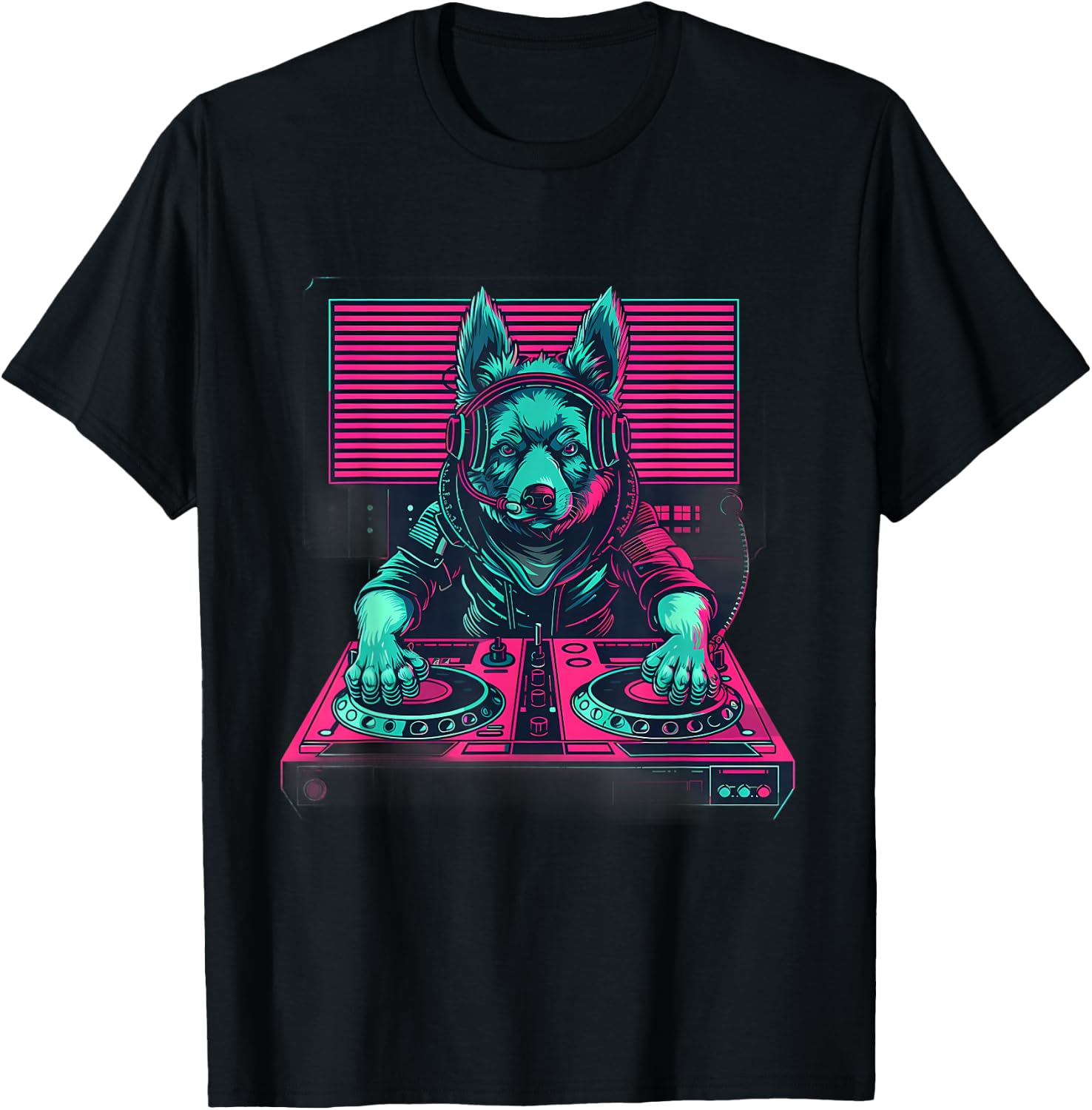 Dog Music DJ Techno Turntable DJ Dog Artwork EDM Beatmaker T-Shirt - T-Shirt | Black