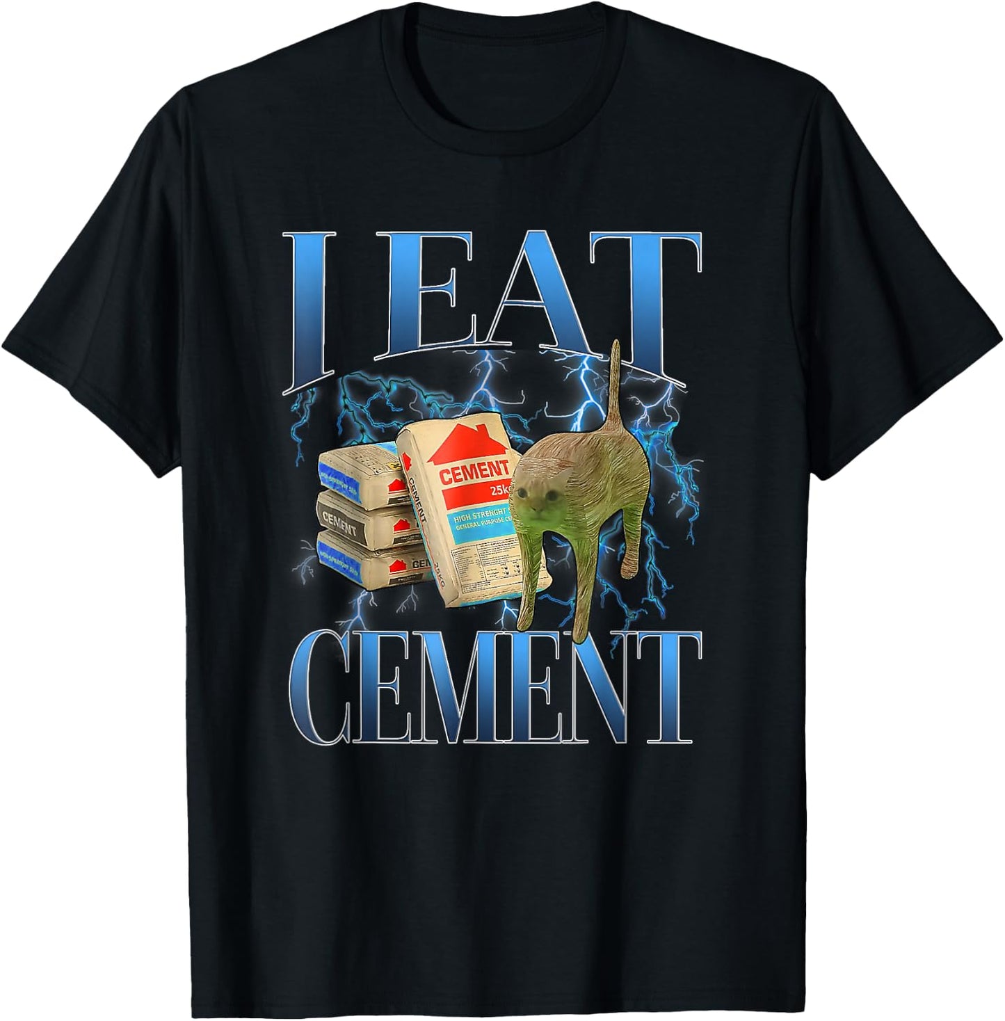 I Eat Cement Cursed Cat Funny Oddly Specific Meme T-Shirt - T-Shirt | Black