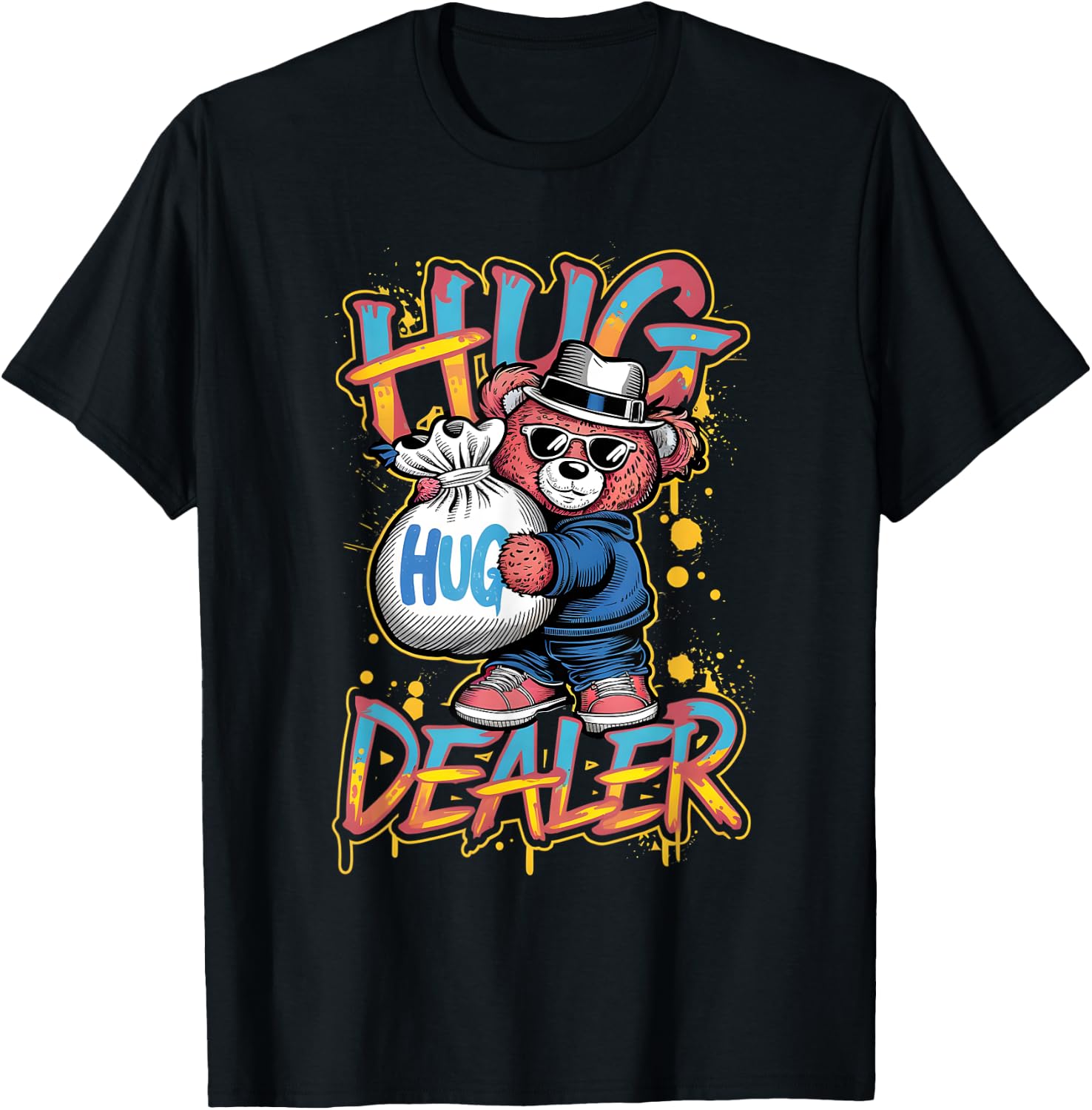 Cool Gangster Teddy Bear as Hug Dealer for Smile & Fun T-Shirt - T-Shirt | Black