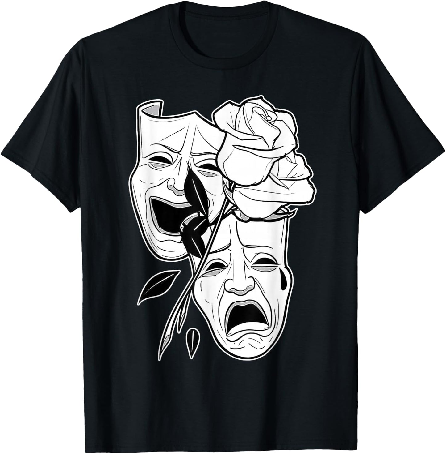Laugh Now Cry Later Rose Blackwork Minimal Chicano Flash T-Shirt - T-Shirt | Black