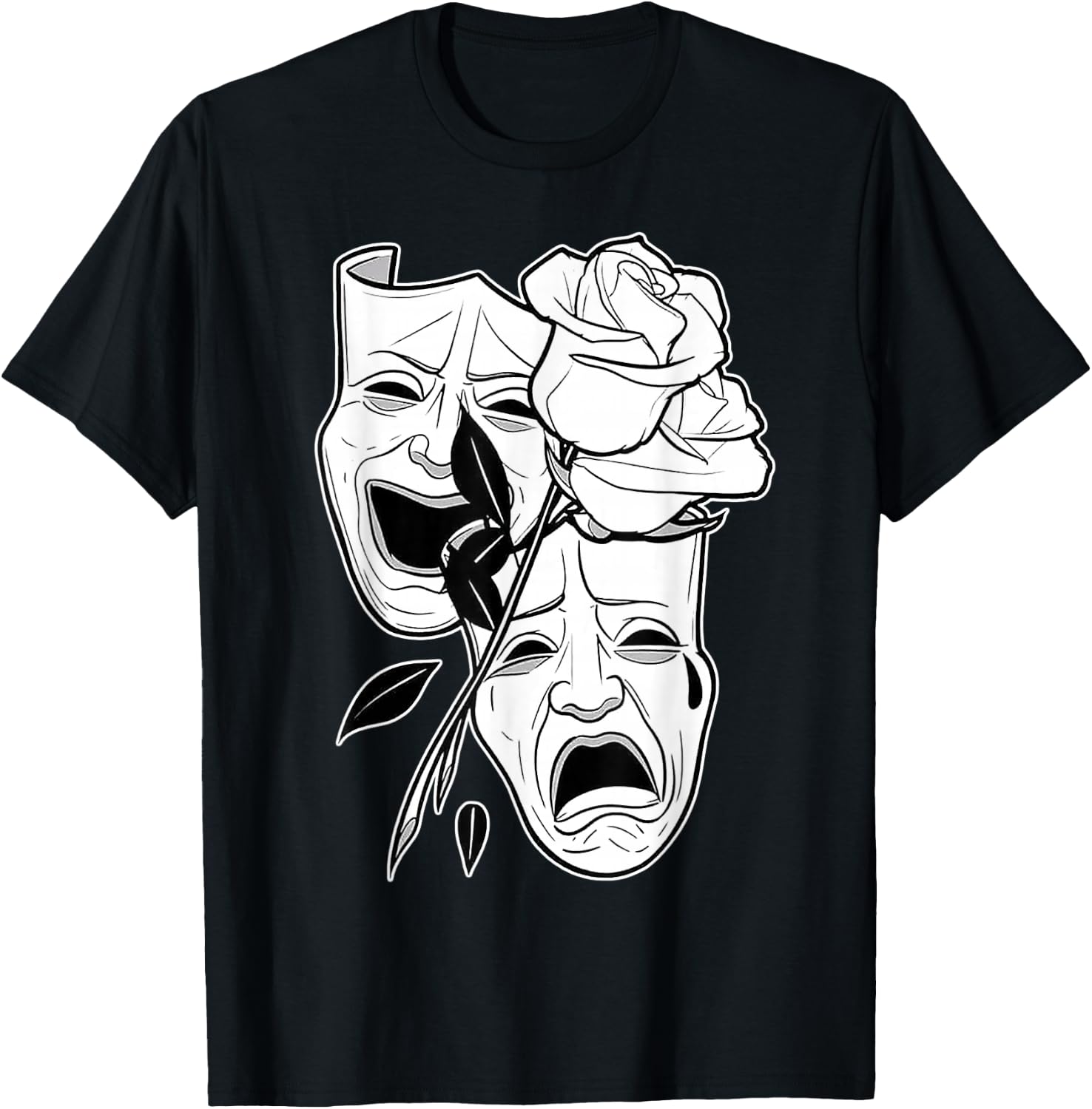 Laugh Now Cry Later Rose Blackwork Minimal Chicano Flash T-Shirt - T-Shirt | Black