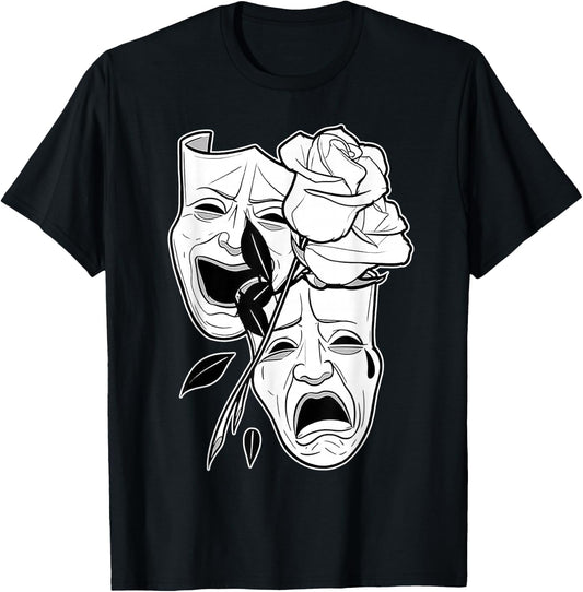 Laugh Now Cry Later Rose Blackwork Minimal Chicano Flash T-Shirt - T-Shirt | Black