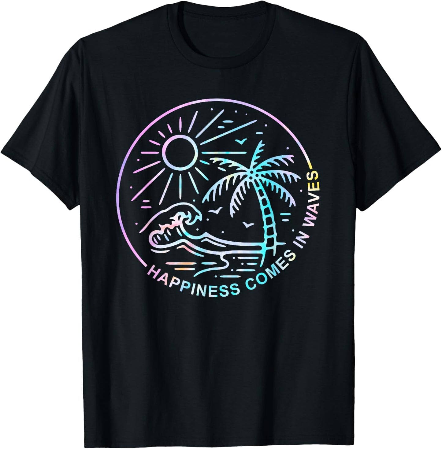 Happiness Comes In Tie Dye Waves Summer Matching Vacation Men Women T-Shirt - T-Shirt | Black