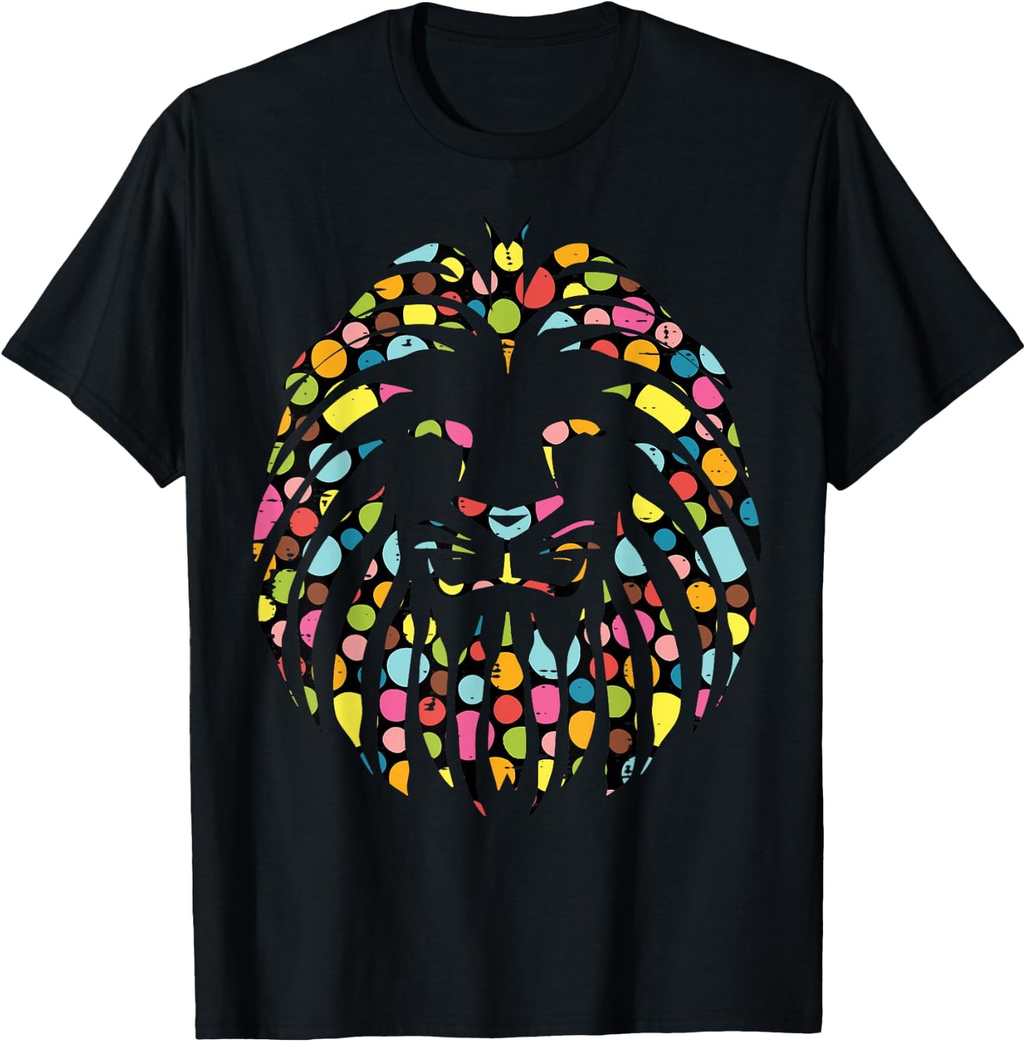 Dot Art Lion Face Polka Dots Men Women Kids T-Shirt - T-Shirt | Black