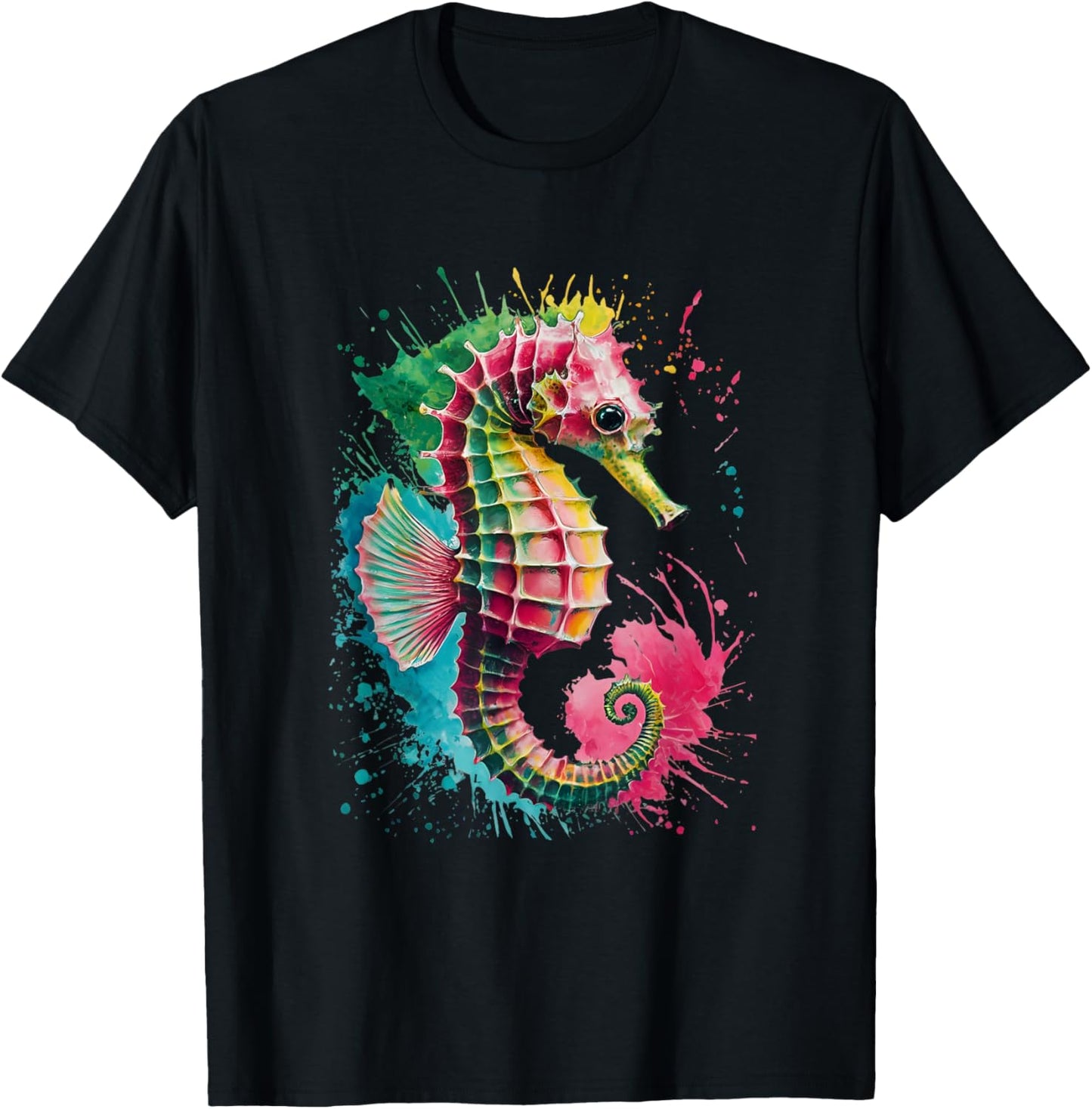 Seahorse Men Woman Colorful Watercolor Seahorse T-Shirt - T-Shirt | Black