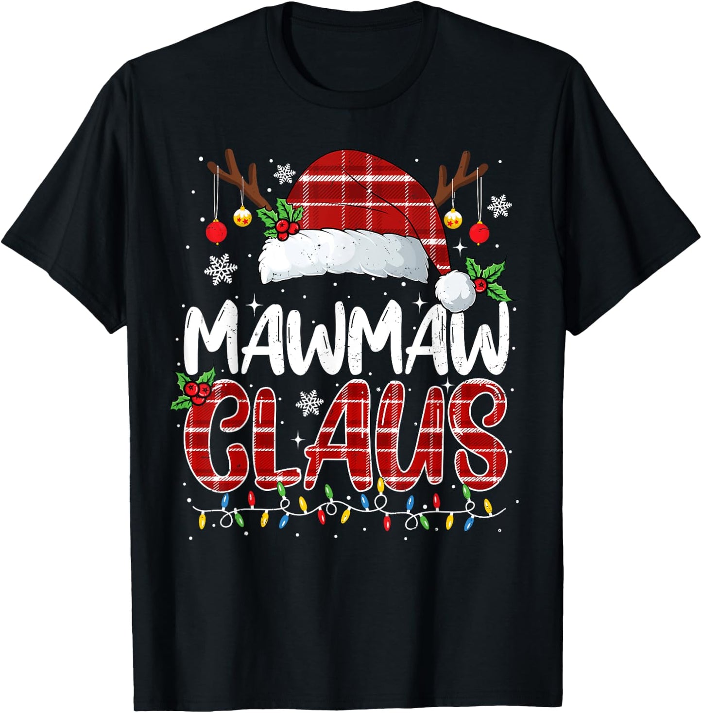 Mawmaw Claus Christmas Lights Pajama Family Matching T-Shirt - T-Shirt | Black