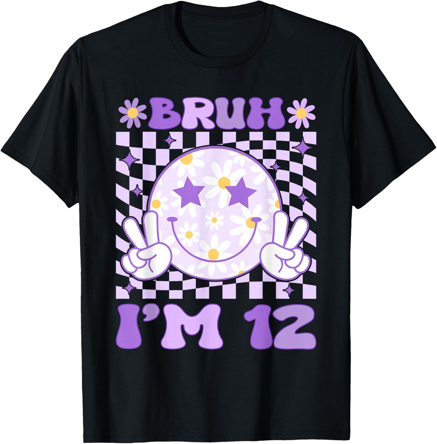 Bruh I'm 12 Years Old Purple Birthday Girls 12th Birthday T-Shirt - T-Shirt | Black