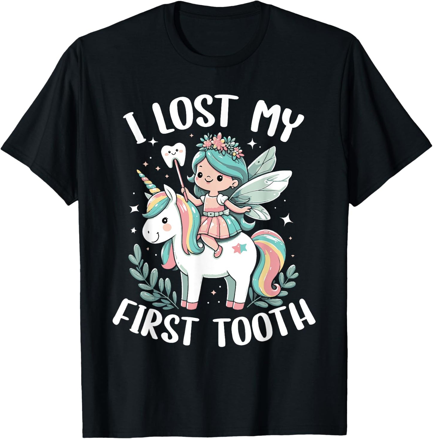 I Lost My First Tooth Funny Unicorn Tooth Fairy T-Shirt - T-Shirt | Black