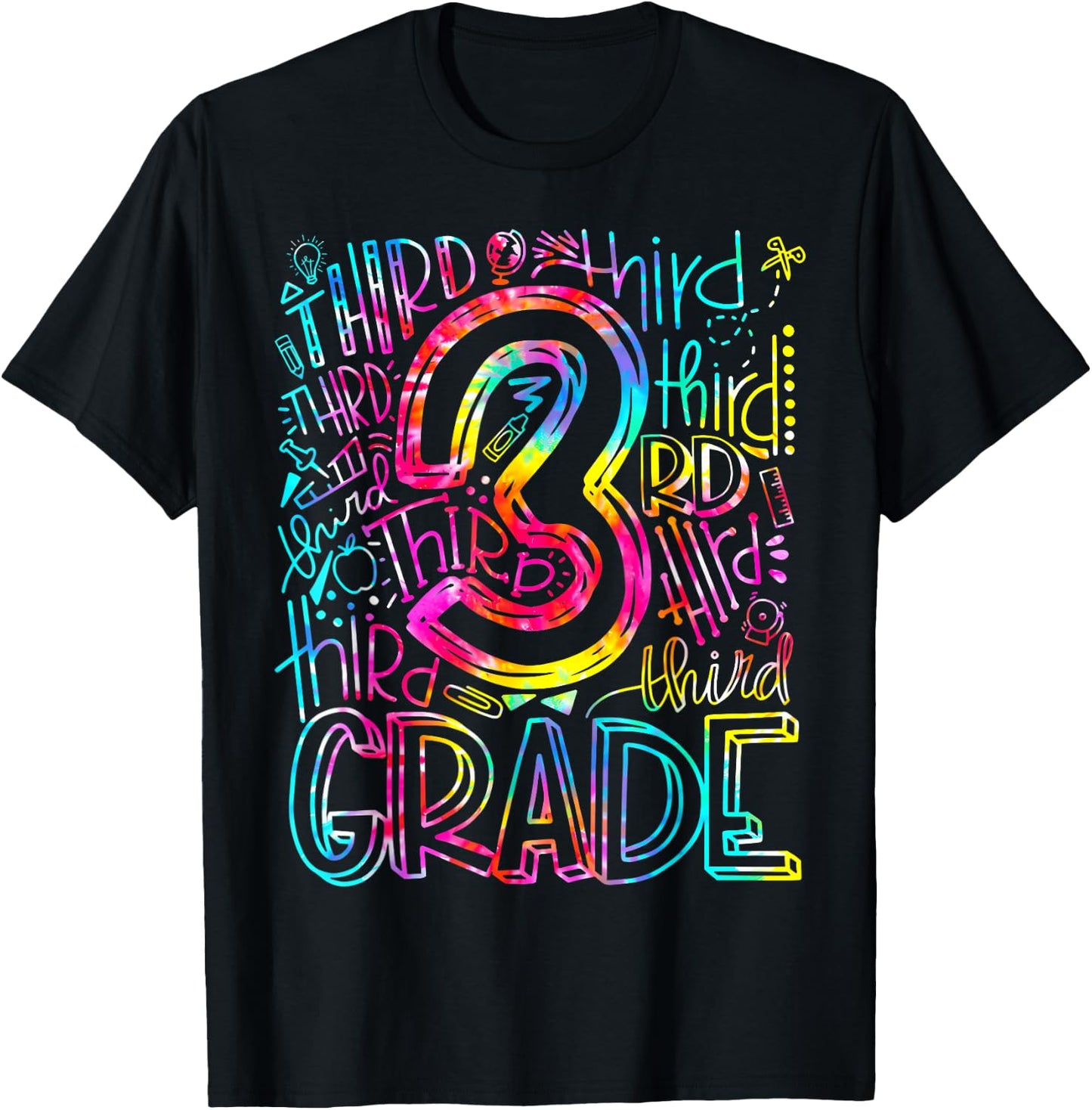 Tie Dye 3rd Grade Typography Team Third Grade Teacher Gift T-Shirt - T-Shirt | Black