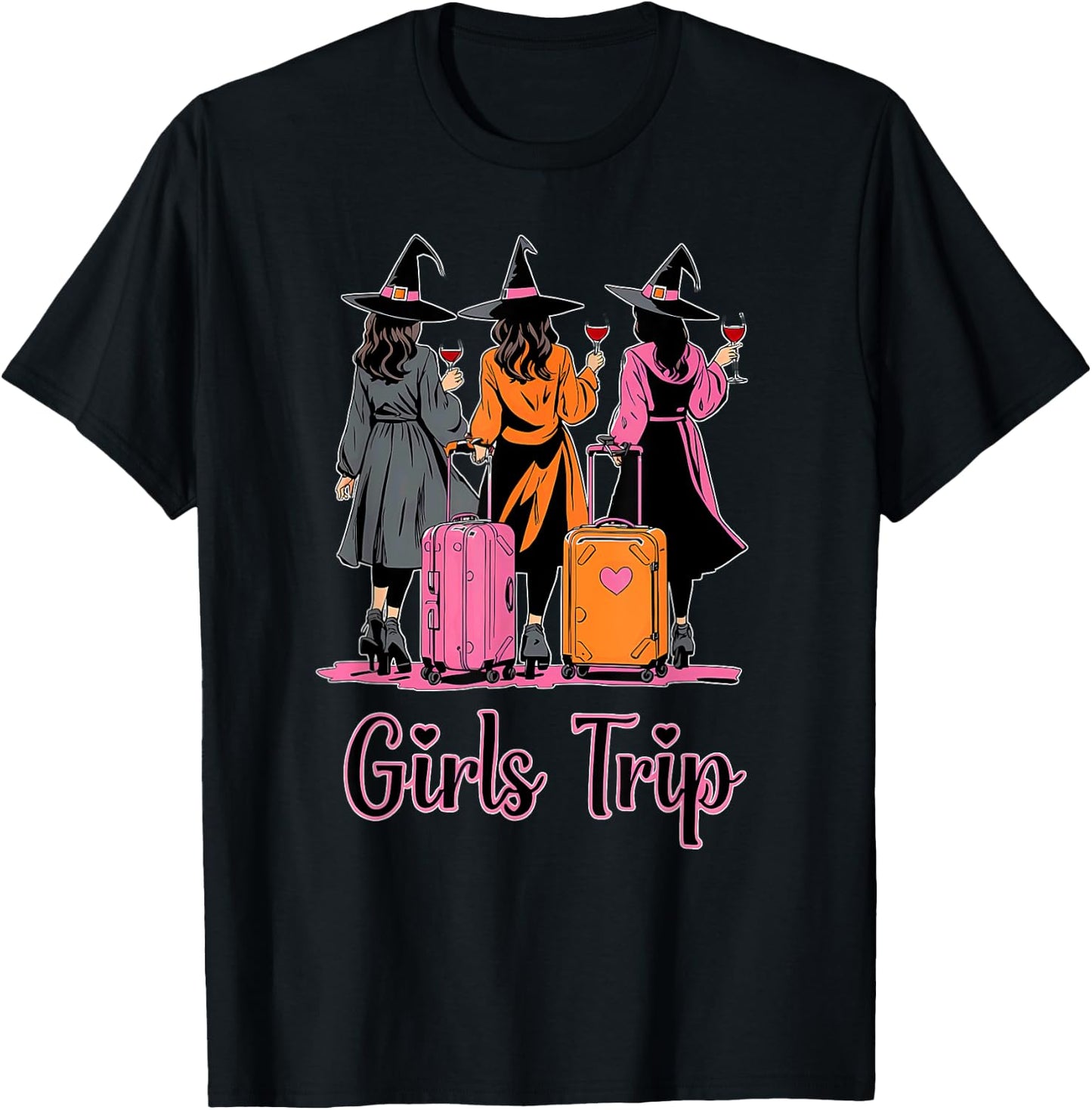 Girls Trip Wine Glasses Witches Halloween Costume T-Shirt - T-Shirt | Black