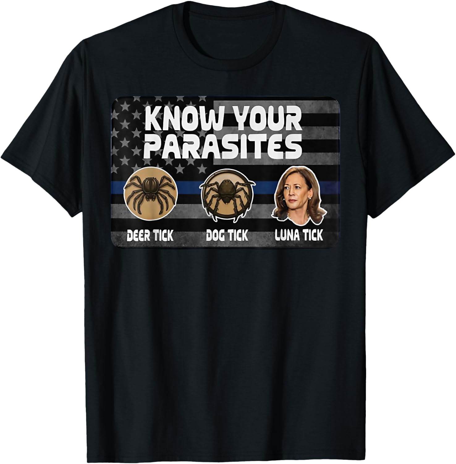 Kamala Know Your Parasites : Deer, Dog & Luna Tick T-Shirt - T-Shirt | Black