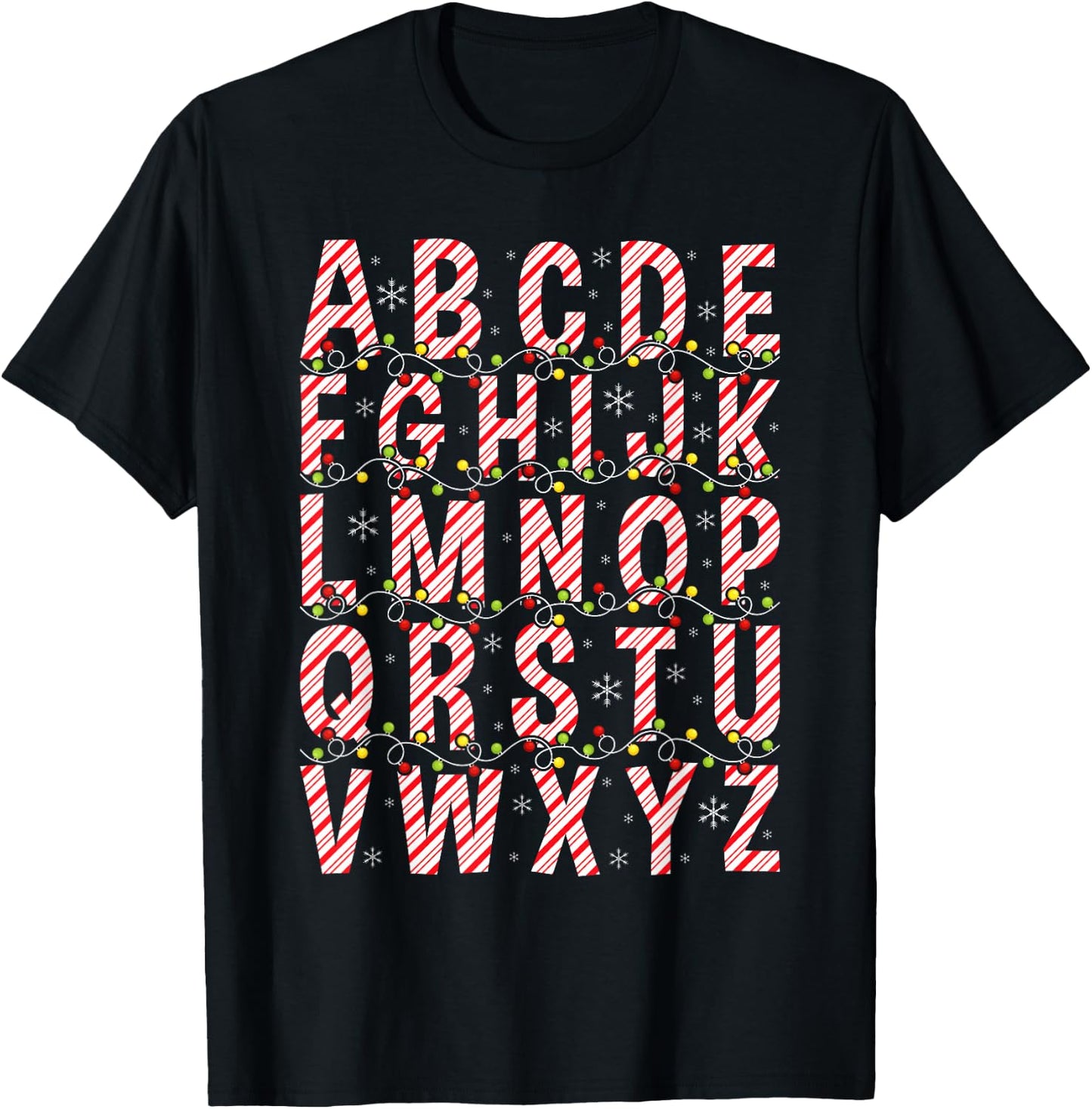 Candy Cane Alphabet Christmas Lights Teacher School ABC T-Shirt - T-Shirt | Black