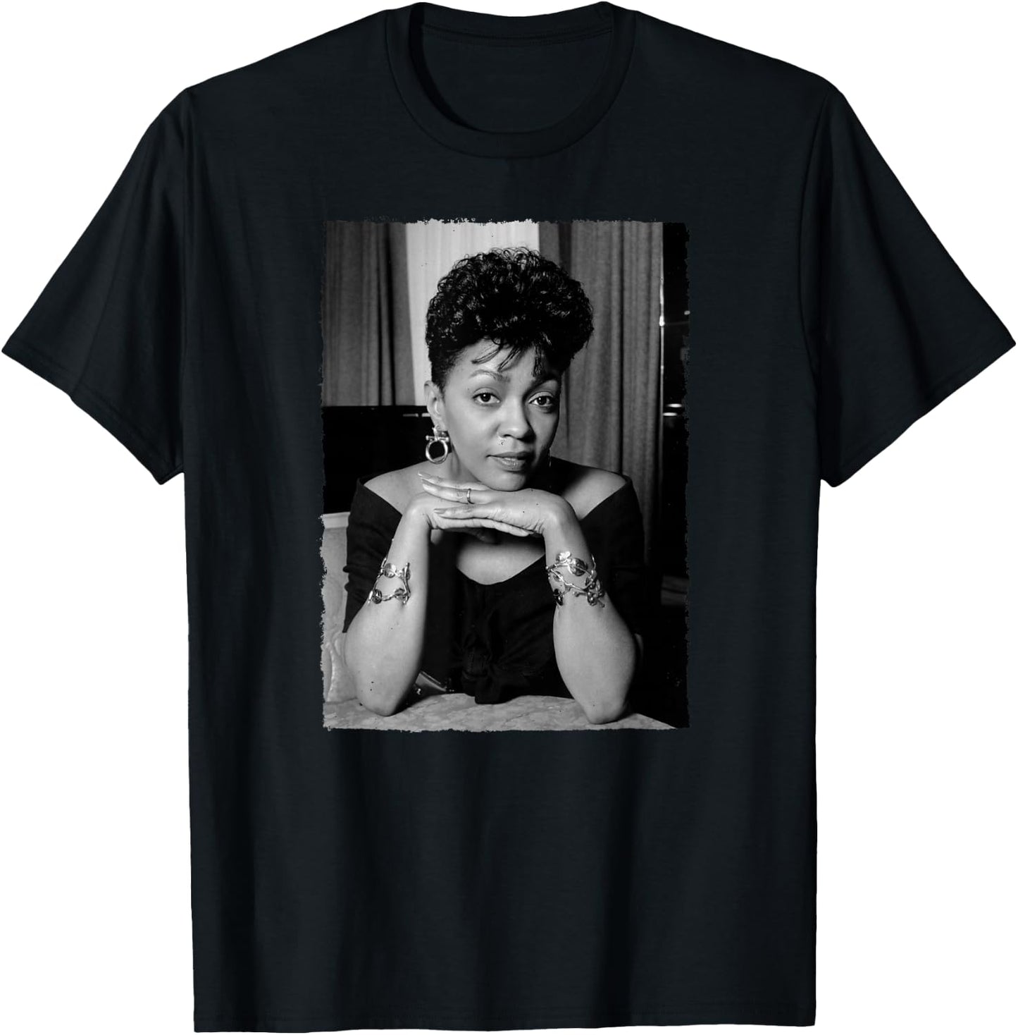 Anita Baker Black And White Portrait By Stephen Wright T-Shirt - T-Shirt | Black