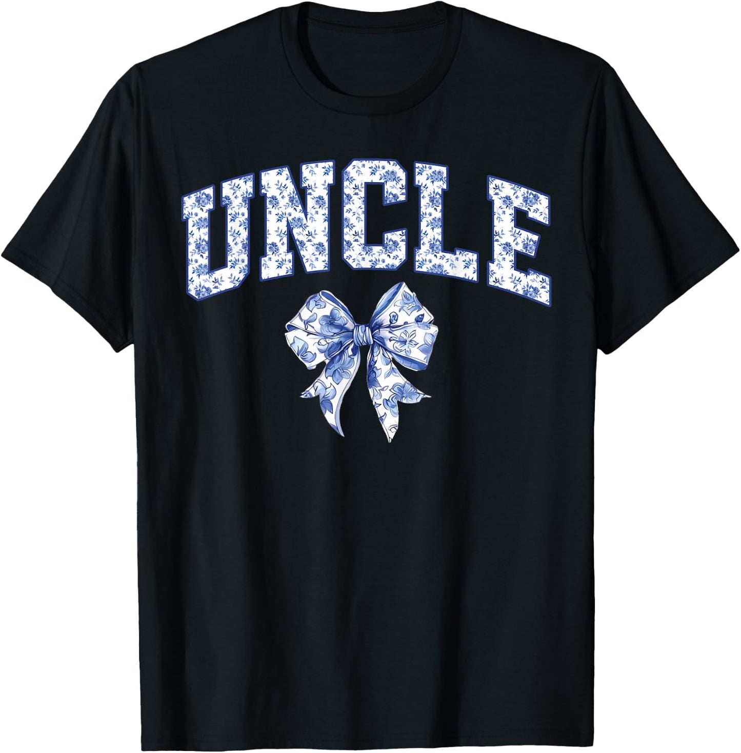 Uncle Coquette Toile Blue Bow Floral Family Matching T-Shirt - T-Shirt | Black
