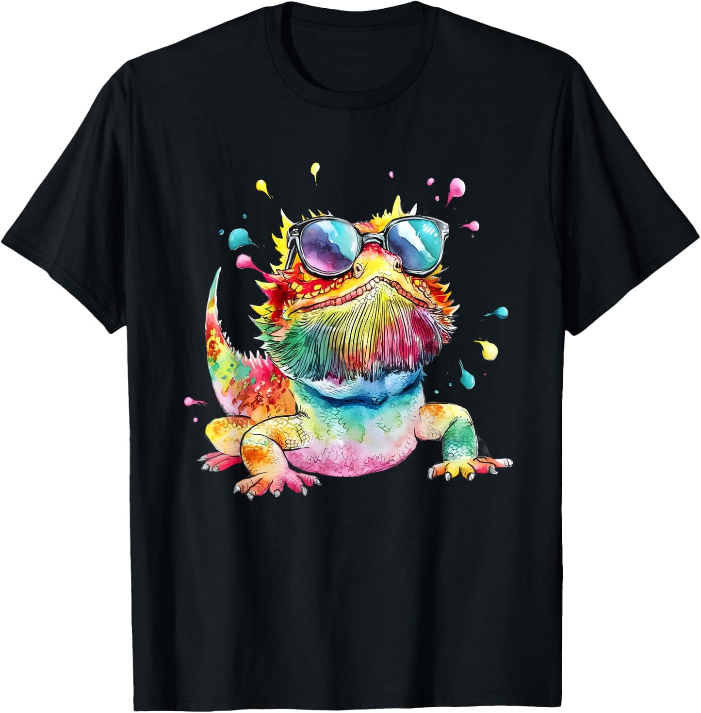 Bearded Dragon Men Woman Colorful Watercolor Bearded Dragon T-Shirt - T-Shirt | Black