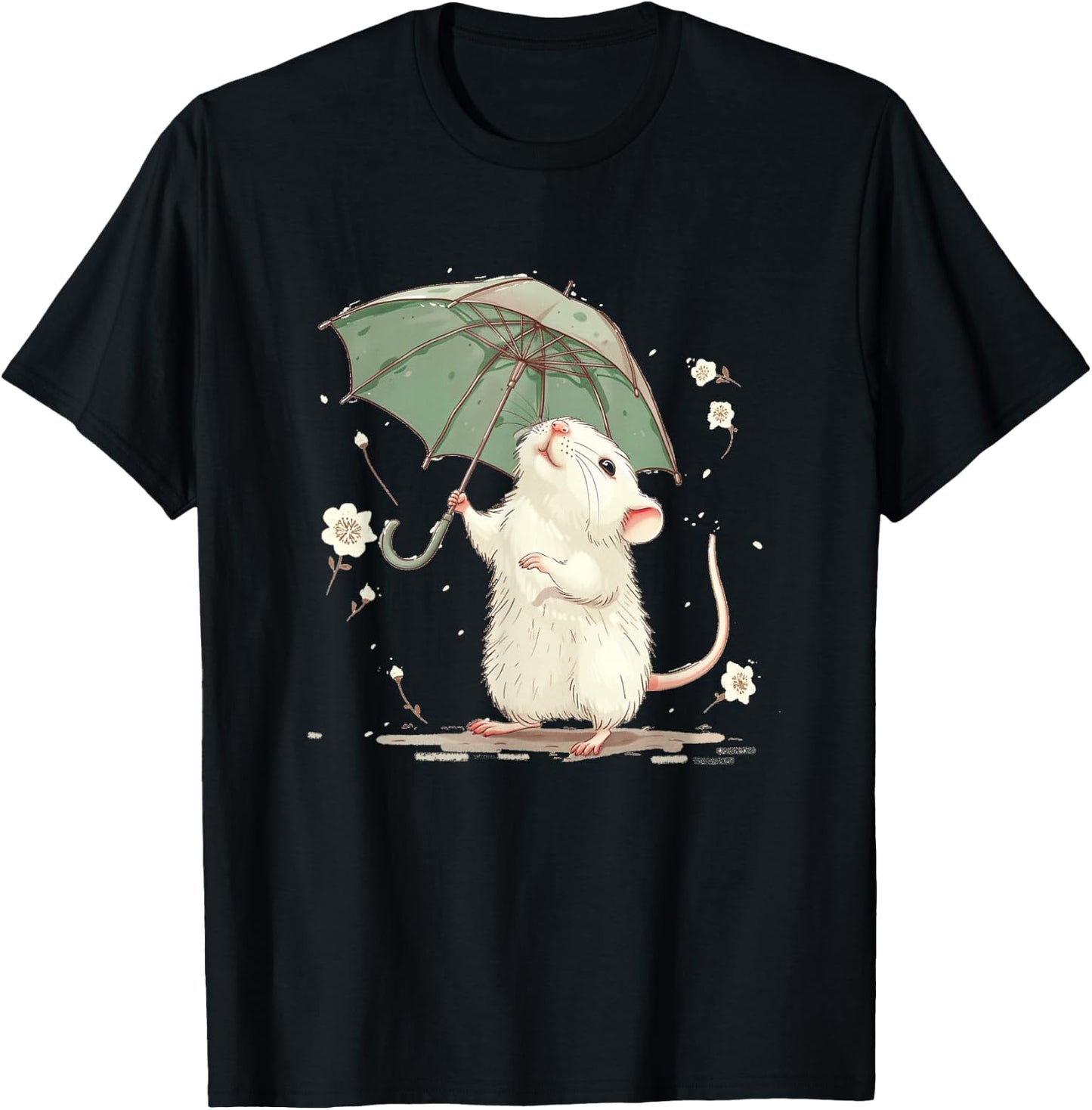 Cute white Rat with Umbrella Costume for Man and Woman T-Shirt - T-Shirt | Black