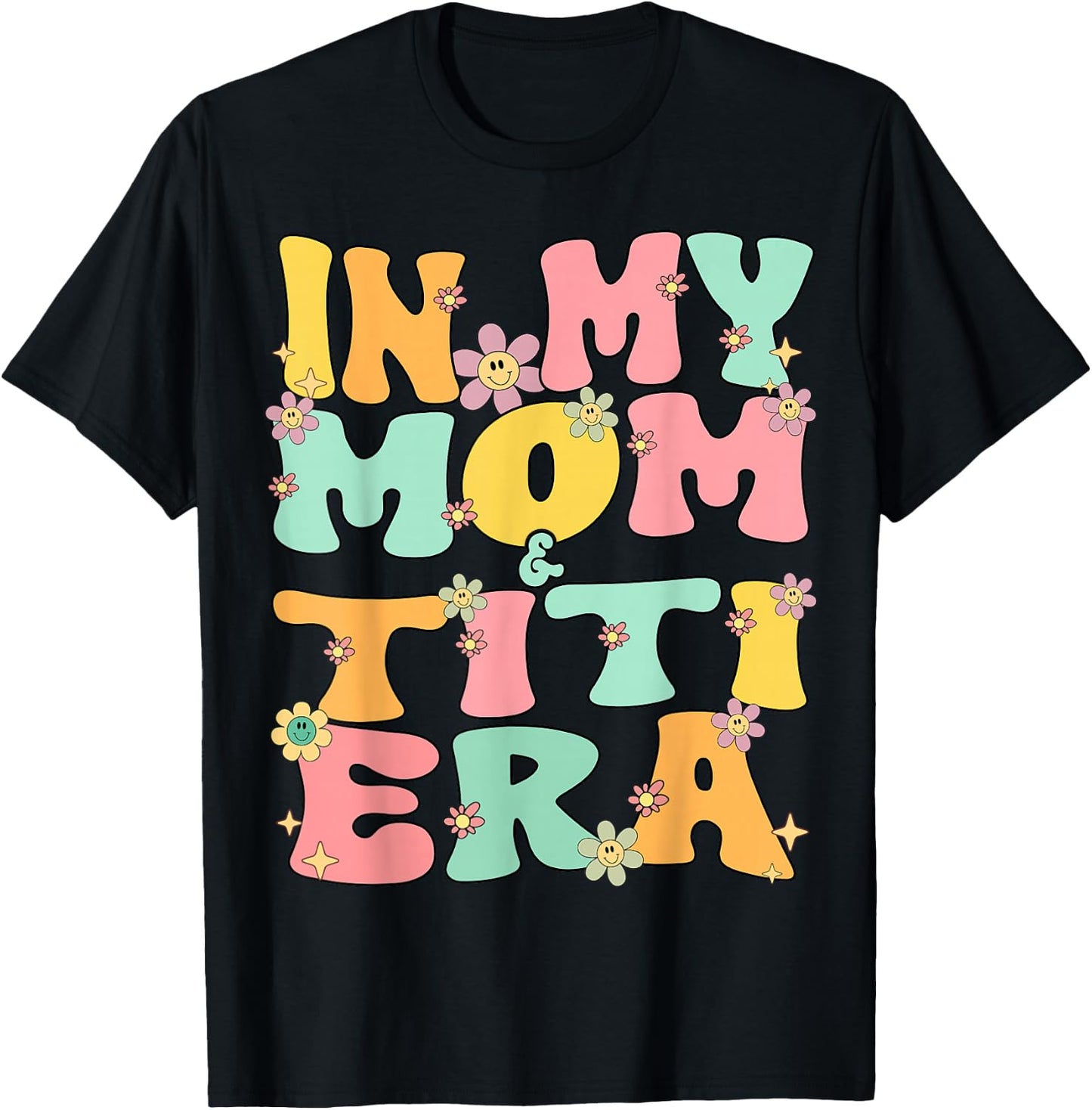 In My Mom And Titi Era Groovy Mom And Titi Grandma Christmas T-Shirt - T-Shirt | Black