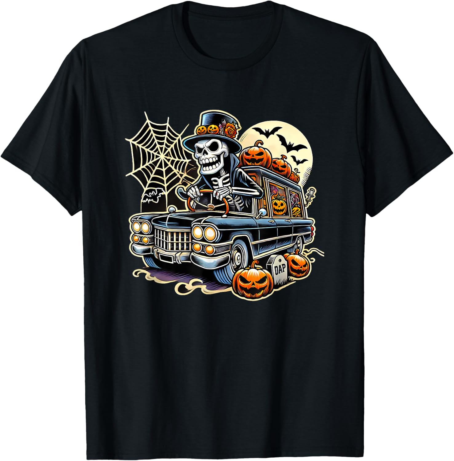 Halloween Skeleton Hearse T-Shirt - T-Shirt | Black