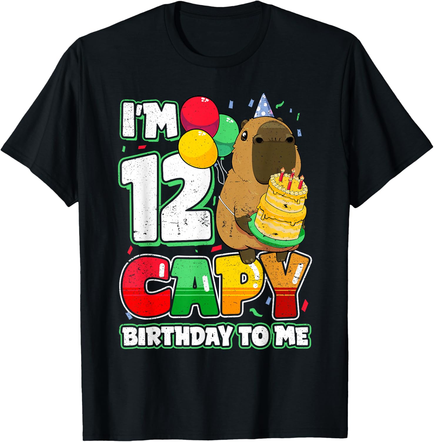 12 Years Old Capy Birthday to me 12th Birthday Capybara T-Shirt - T-Shirt | Black