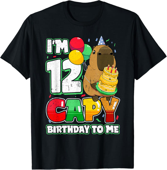 12 Years Old Capy Birthday to me 12th Birthday Capybara T-Shirt - T-Shirt | Black