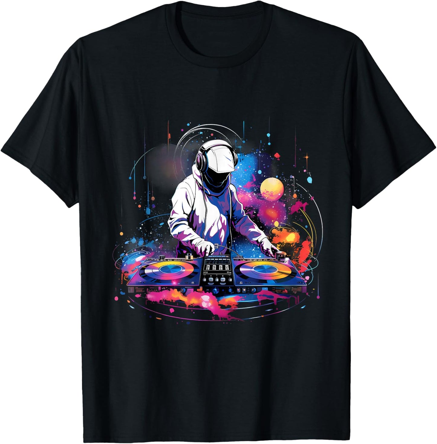 DJ Space Turntable Disc Jockey Astronaut Mixer T-Shirt - T-Shirt | Black