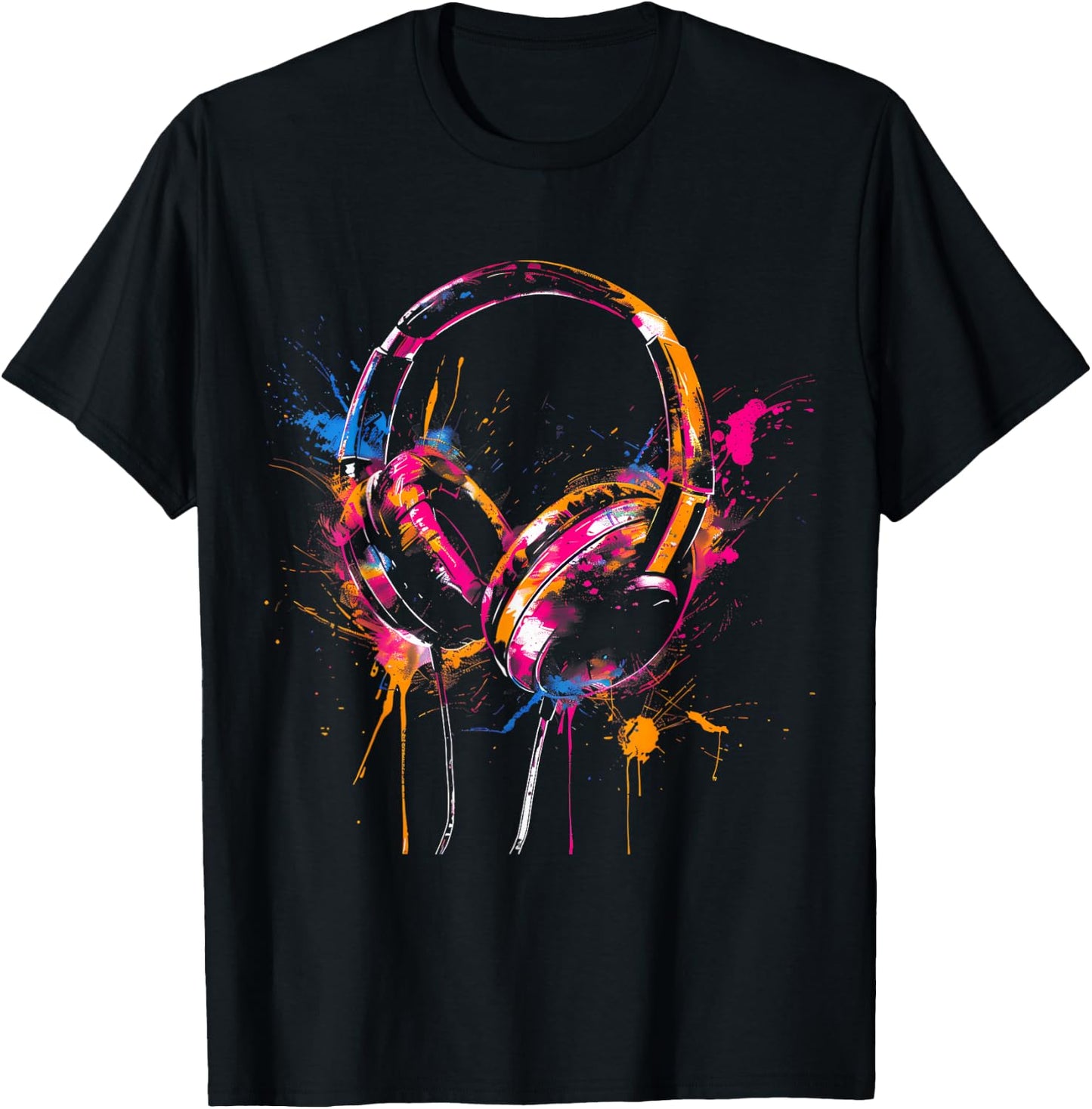 Headphones Music DJ Splash EDM Music Headphones Music Lover T-Shirt - T-Shirt | Black
