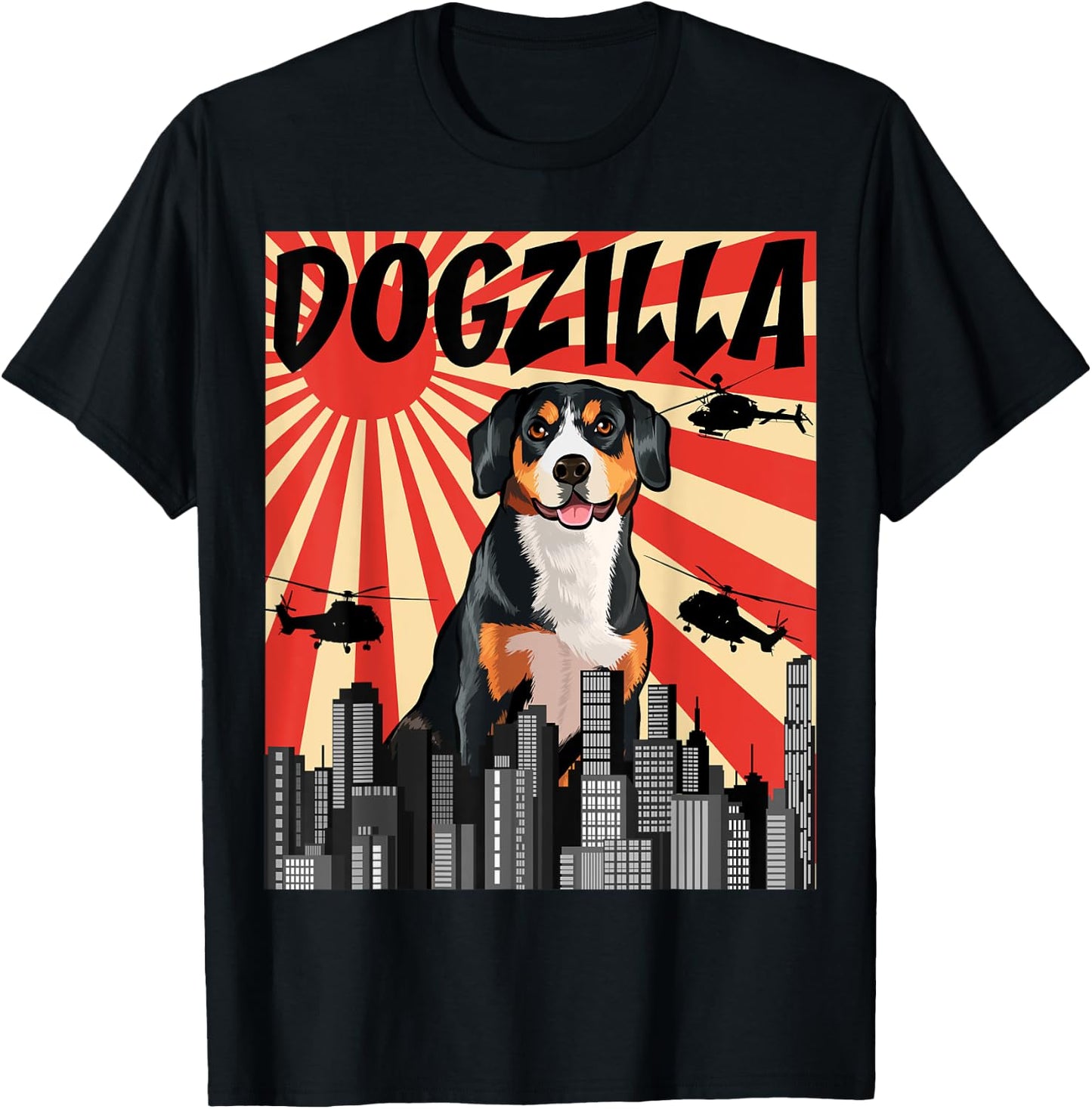 Funny Retro Japanese Dogzilla Entlebucher Mountain Dog T-Shirt - T-Shirt | Black