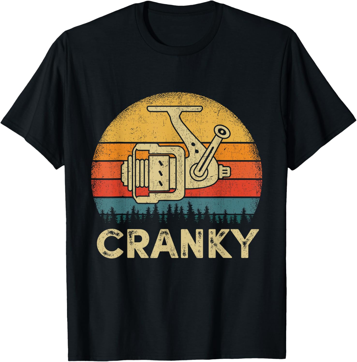 Funny Cranky Fishing Reel Pun Shirt Humor Fishermen T-Shirt - T-Shirt | Black