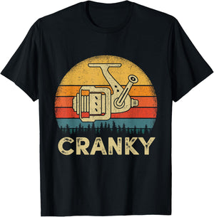 Funny Cranky Fishing Reel Pun Shirt Humor Fishermen T-Shirt - T-Shirt | Black