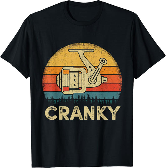 Funny Cranky Fishing Reel Pun Shirt Humor Fishermen T-Shirt - T-Shirt | Black