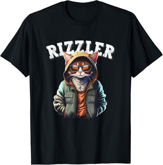 Rizzler Cat Funny W Rizz Meme Rizzler With The Rizz Teen Women Kids T-Shirt - T-Shirt | Black