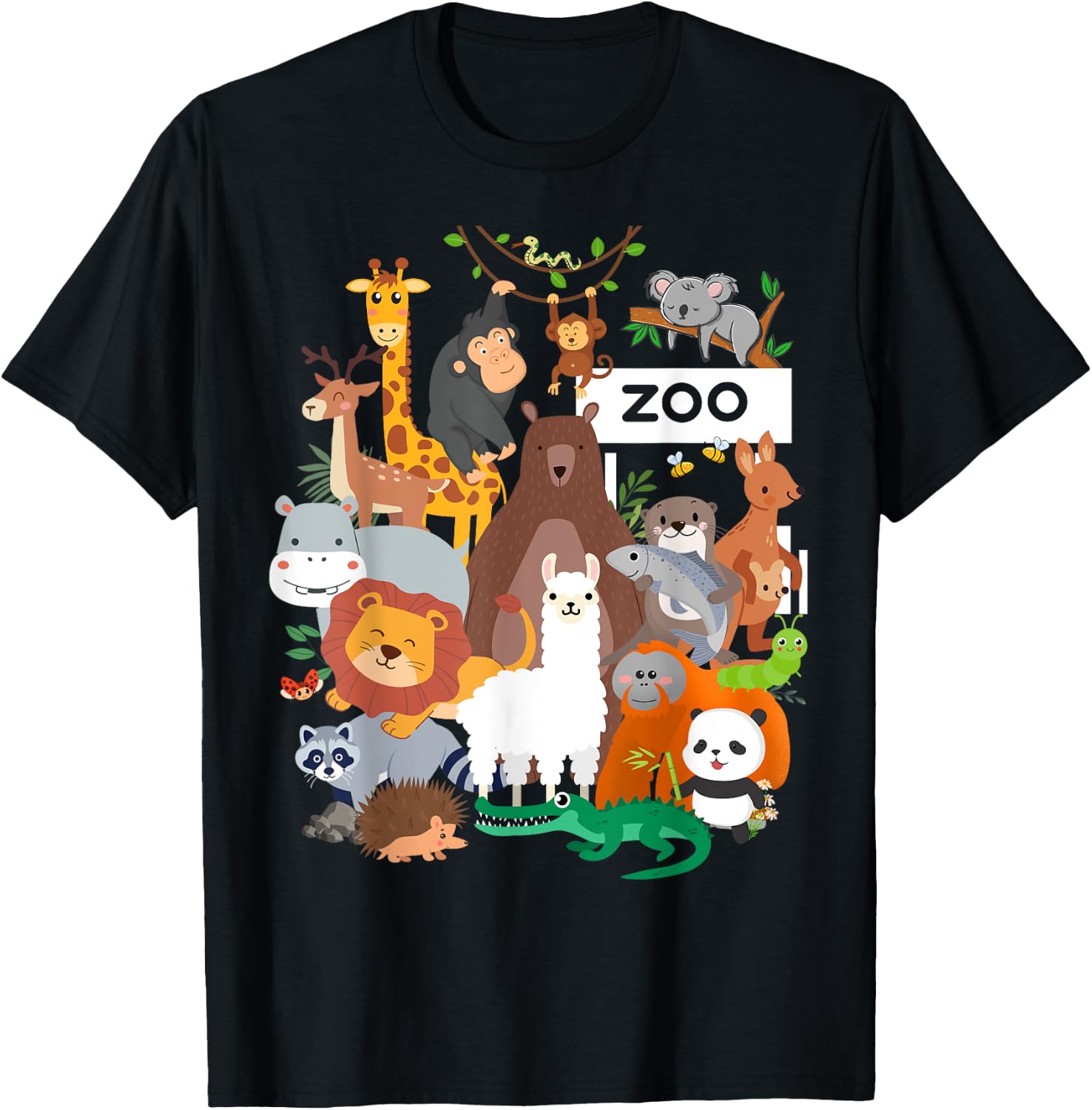 Men Women and Kids Wildlife Zoo Day Party Cute 23 Animals T-Shirt - T-Shirt | Black