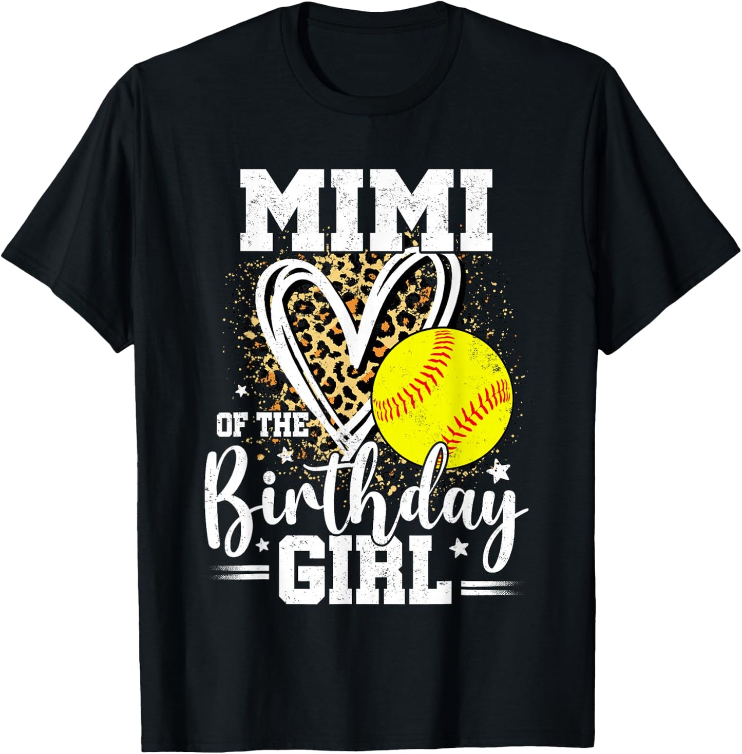 Mimi of The Birthday Girl Softball Grandma Leopard Heart T-Shirt - T-Shirt | Black