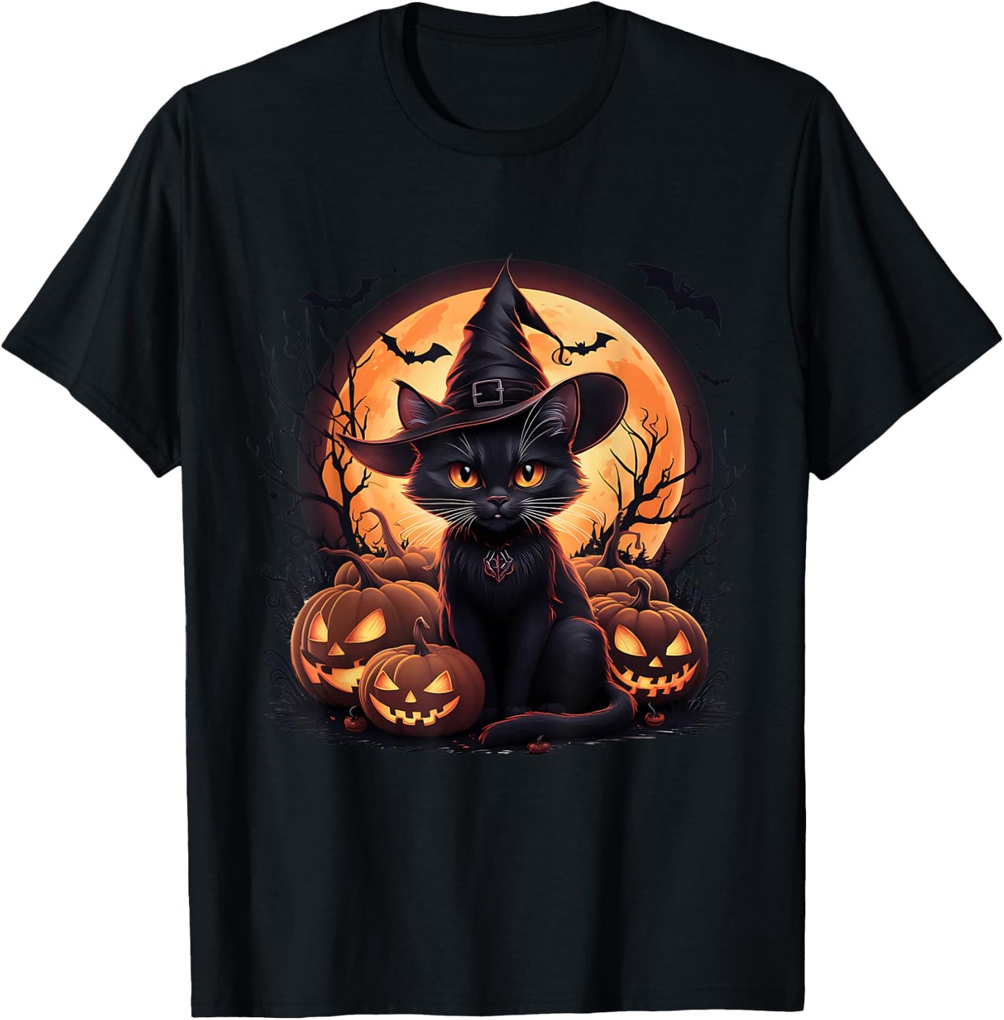Halloween Black Cat Witch Moon Pumpkins Spooky Lovers Women T-Shirt - T-Shirt | Black