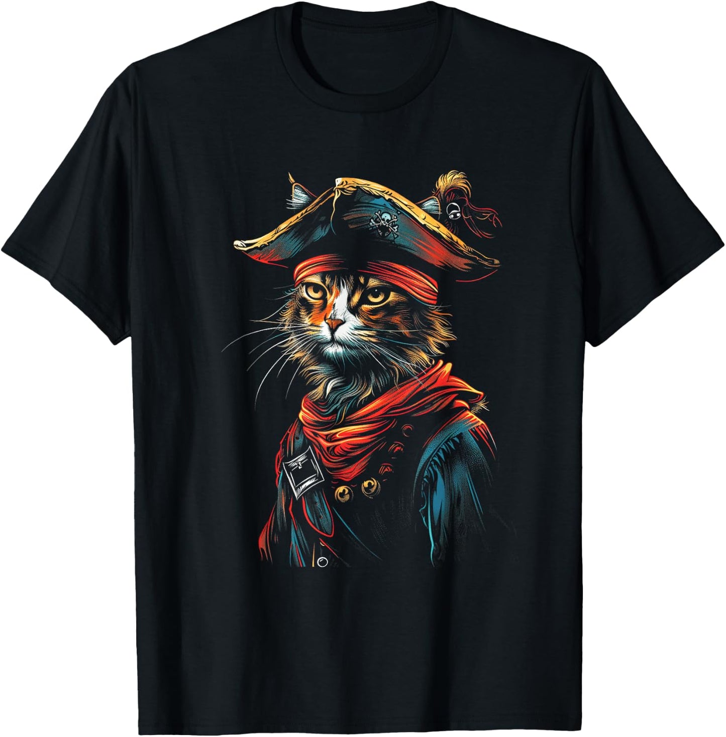 Pet Pirates Nautical Cat Pirate Costume Cat - Black, Small, -Adults, Short Sleeve, , Halloween Cat Pirate T-Shirt - T-Shirt | Black
